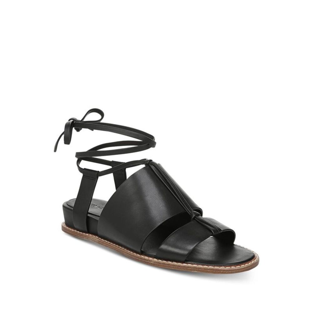 VINCE. Womens Black Forster Round Toe Wedge Leather Gladiator Sandles 6.5 M